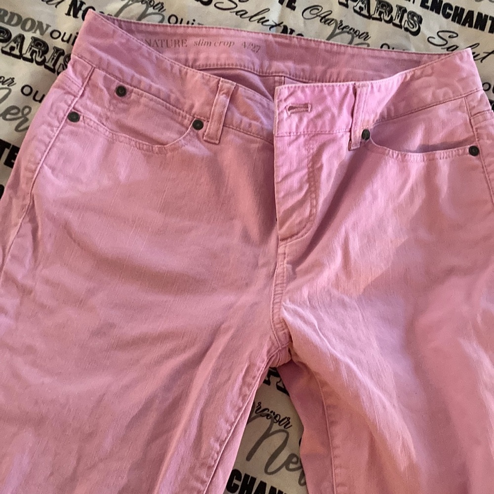 Cotton jean slim crop pink jeans